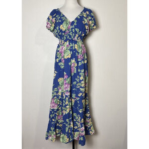 BETSEY JOHNSON Enchanted Garden Floral Maxi Dress Size XXL Smocked Cottage Fairy